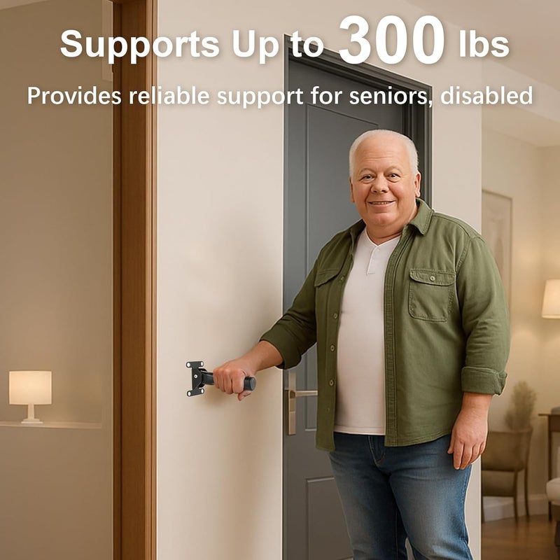 APDTEK Flip Up Grab Bar for Doorway/Stairs Safety Assist Handles for Elderly Non-Slip Grip Bar Great for Seniors, Elderly, Disabled, Handicap and Injured People - Suitable for Solid Wall (Black) - Image 3